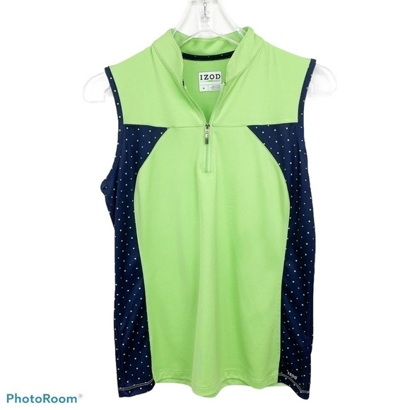 Izod 1/4 Zip Green and Navy Golf Shirt Size M - Picture 2 of 8